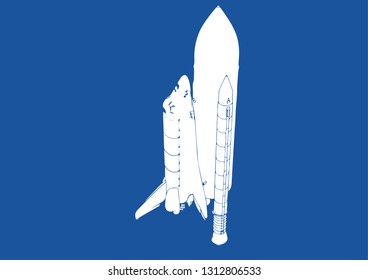 spacecraft silhouette on blue background vector