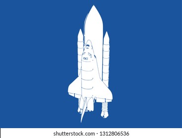 spacecraft silhouette on blue background vector