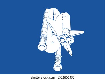 spacecraft silhouette on blue background vector