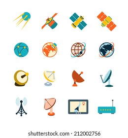 Spacecraft Solar Panels Power Satellite Navigation Global Position System Technology Pictograms Collection Flat Abstract Isolated Vector Illustration