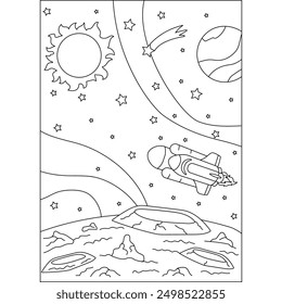 spacecraft space coloring book page for kids or grown adults creative coloring mindful relaxation activity