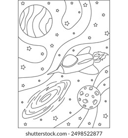 Página de libro para colorear de la nave espacial para niños o adultos adultos adultos adultos creativos para colorear actividad de relajación consciente