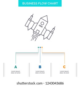 spacecraft, spaceship, ship, space, alien Business Flow Chart Design with 3 Steps. Line Icon For Presentation Background Template Place for text