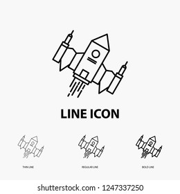 spacecraft, spaceship, ship, space, alien Icon in Thin, Regular and Bold Line Style. Vector illustration