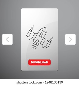 spacecraft, spaceship, ship, space, alien Line Icon in Carousal Pagination Slider Design & Red Download Button