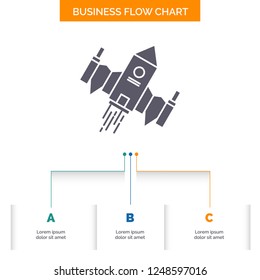 spacecraft, spaceship, ship, space, alien Business Flow Chart Design with 3 Steps. Glyph Icon For Presentation Background Template Place for text.