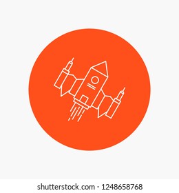 spacecraft, spaceship, ship, space, alien White Line Icon in Circle background. vector icon illustration