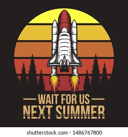 spacecraft sunset retro illustration for your company or brand