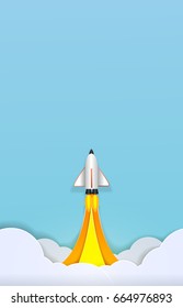Spacecraft takes off into space paper art cute vector paper cut illustration 