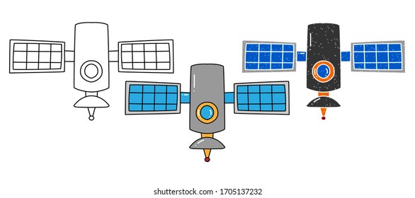 spacecraft vector design. black and white. digital hand drawn. grain texture