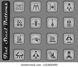spacecrafts vector web icons on the flat steel buttons