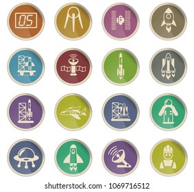 spacecrafts web icons in the form of round paper labels