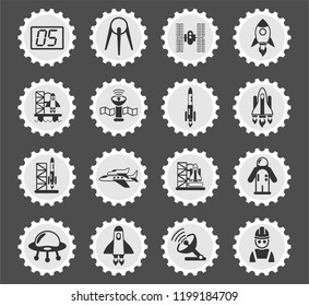 spacecrafts web icons stylized postage stamp for user interface design
