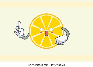 SPACED OUT, SURPRISED, SHOCKED Face . Index Finger, Forefinger Gesture. Mascot Illustration Slice Lemon Fruit.