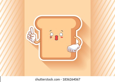 SPACED OUT, SURPRISED, SHOCKED Face Emotion. Forefinger Gesture. Bread Food Cartoon Drawing Mascot Illustration.