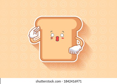 SPACED OUT, SURPRISED, SHOCKED Face Emotion. Salute, Respect Hand Gesture. Bread Food Cartoon Drawing Mascot Illustration.