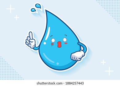 SPACED OUT, SURPRISED, SHOCKED Face Emotion. Forefinger Hand Gesture. Water Drop Cartoon Drawing Mascot Illustration.