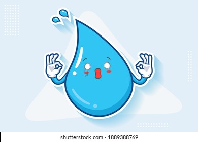 SPACED OUT, SURPRISED, SHOCKED Face Emotion. Double Nice Hand Gesture. Water Drop Cartoon Drawing Mascot Illustration.