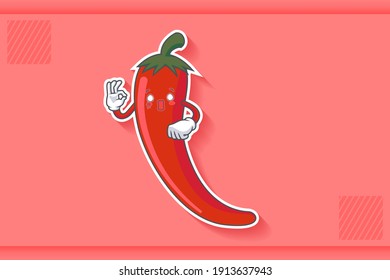 SPACED OUT, SURPRISED, SHOCKED Face Emotion. Nice Hand Gesture. Chili Vegetable Character Cartoon Drawing Mascot Illustration.