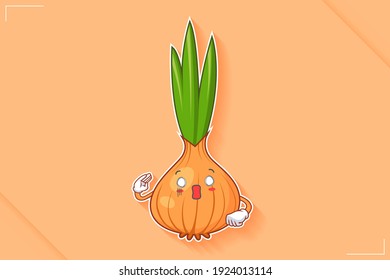 SPACED OUT, SURPRISED, SHOCKED Face Emotion. Salute, Respect Hand Gesture. Onion, Garlic Vegetable Character Cartoon Drawing Mascot Illustration.