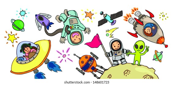 Spacekid adventure artworkm create by vector. It can be use for many decorartions.
