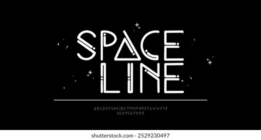 Spaceline es un logotipo de alfabeto tipográfico de lujo minimalista. Tipografía beauty fashion elegante Astrounot serif espacio Fuentes decorativas sky vintage logotipos retro. Ilustración vectorial para el tema del espacio