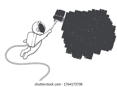 Spaceman artist create the universe.Vector illustration