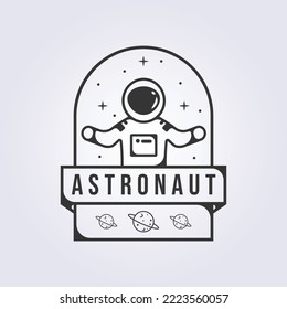arte de la línea de diseño del logotipo del astronauta espacial vectorial de la insignia