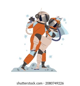 Spaceman or Astronaut Man Character in Space Suit on the Moon Dancing in Pair Vector Illustration