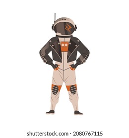 Spaceman or Astronaut Man Character in Space Suit on the Moon Wearing Leather Jacket Vector Illustration