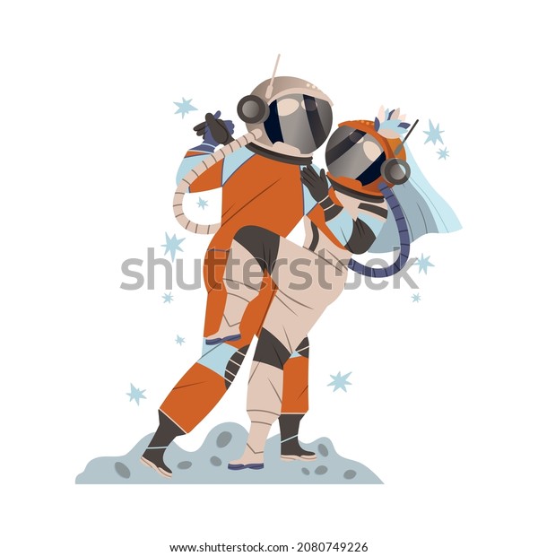 Spaceman or Astronaut Man\
Character in Space Suit on the Moon Dancing in Pair Vector\
Illustration