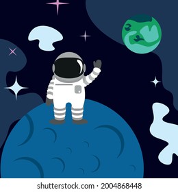 Spaceman astronaut in the outer space vector flat design illustration