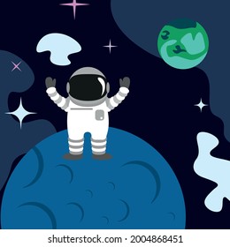 Spaceman astronaut in the outer space vector flat design illustration