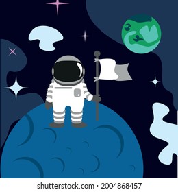 Spaceman astronaut in the outer space vector flat design illustration