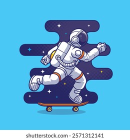 A Spaceman Astronaut Play Skating in Outer Space Cartoon Vector Icon Illustration. Space Icon Concept Isolated Premium Vector. Flat Cartoon Style