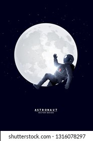 A spaceman astronaut relaxing on the moon. Vector illustration.