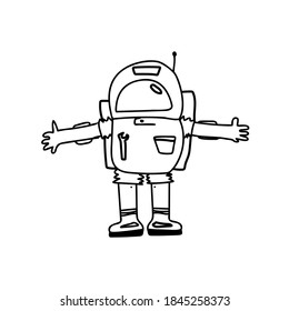 Spaceman or astronaut in a spacesuit. Vector illustration in doodle style on a white background.