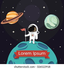 Spaceman Astronaut travel in galaxy. Minimal cute cartoon vector illustration.