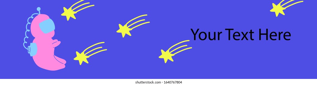 Spaceman banner on lavender background and shooting stars concept design vector invitation card flyer illustration
