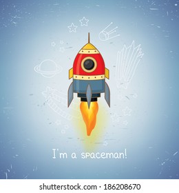 I'm a spaceman card with a toy spaceship