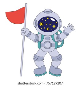 Spaceman cartoon. Outlined illustration with thin line black stroke