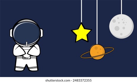 spaceman character cartoon sticker poster background illustration in vector format