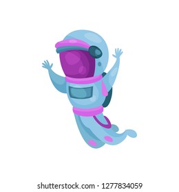 Spaceman character in space suit, astronaut flying in Space cartoon vector Illustration