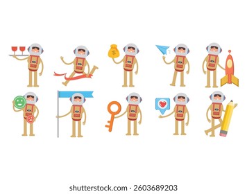 spaceman characters in different poses set