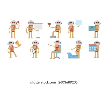 spaceman characters in different poses set