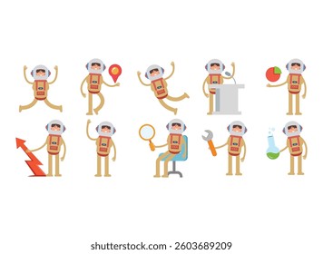 spaceman characters in different poses set