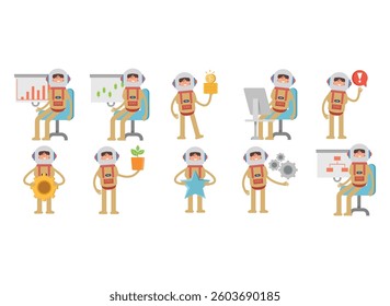 spaceman characters in different poses set