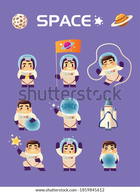spaceman characters galaxy exploration space\
set vector\
illustration