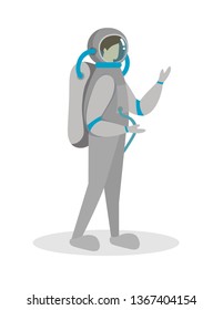 Spaceman, Cosmonaut Character in Spacesuit and Helmet Isolated on White Background. Futuristic Clothing for Exploration of Cosmos, Galaxy, Outer Space. Cartoon Flat Vector Illustration, Clip Art.