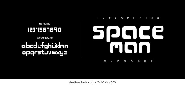 Spaceman creative simple modern urban alphabet font. Digital abstract futuristic, logo, music, sport, minimal technology typography. Simple numeric vector illustration